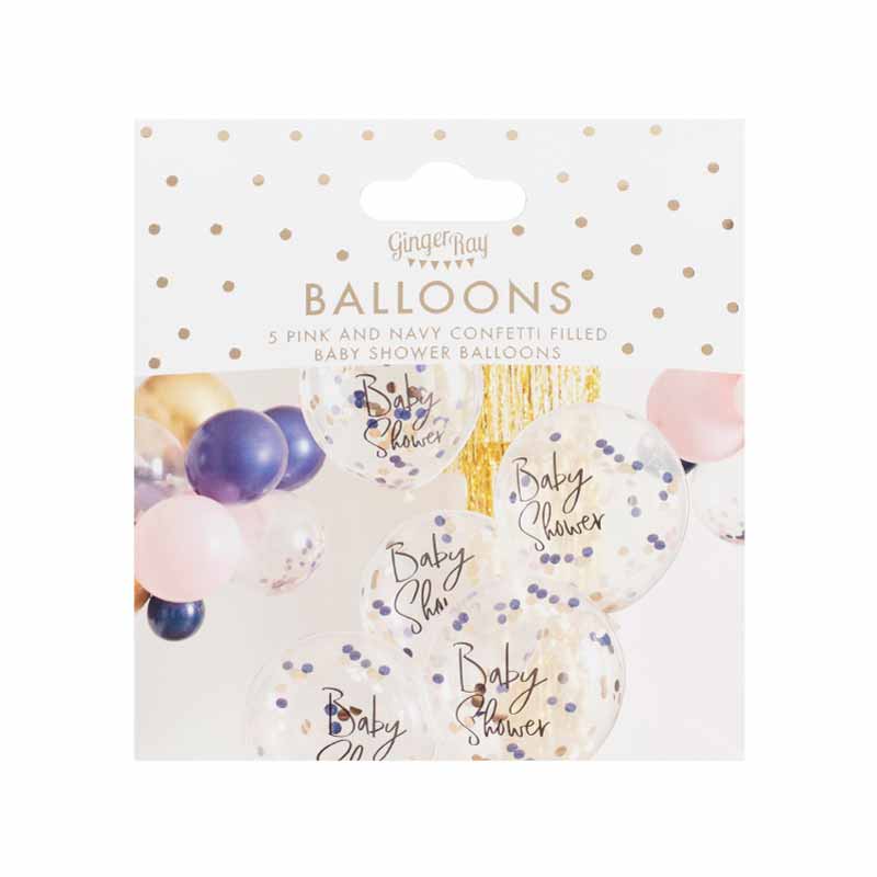 Baby Shower Μπαλόνια Με Μπλε & Ροζ Χρυσό Κονφετί