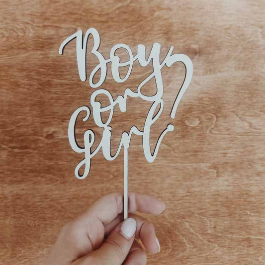 Gender Reveal Ξύλινο Cake Topper 'Boy or Girl?'
