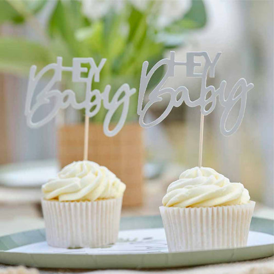 Hey Baby Διακοσμητικά στικ για Baby Shower Μέντα