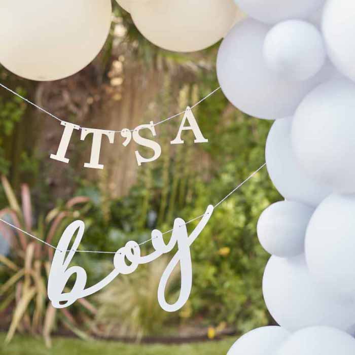 Baby Shower Γιρλάντα 'It's a Boy" Λευκή