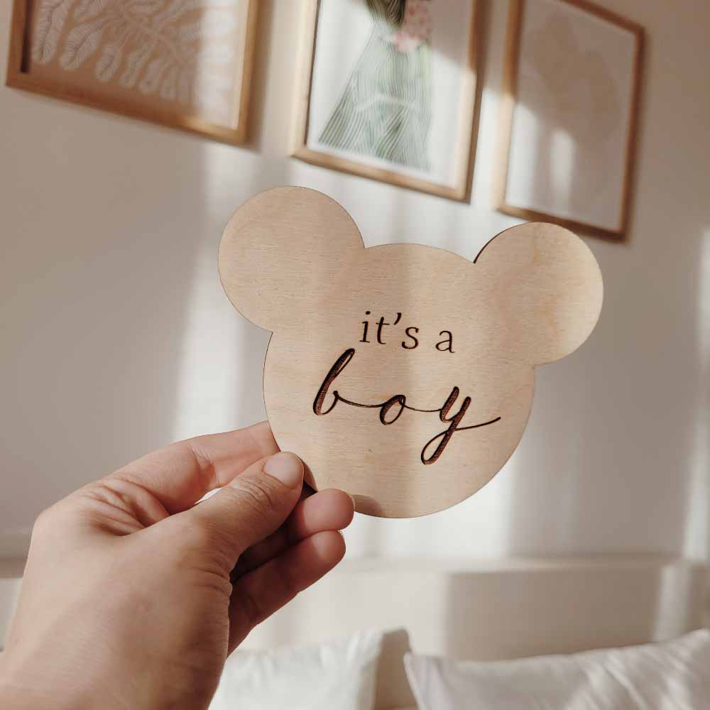 'It's a boy' Wooden Disc Bear