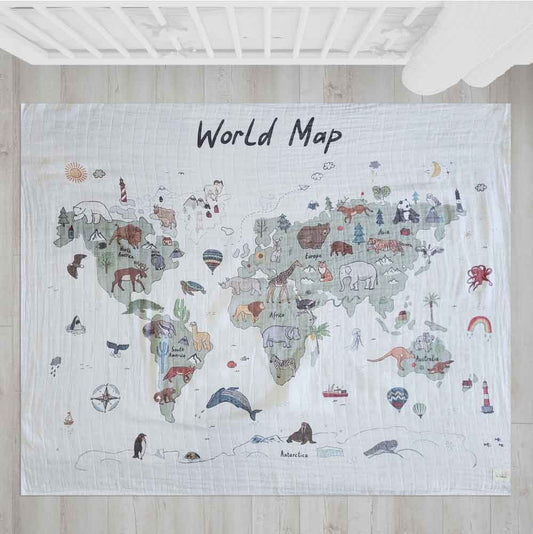 Βαμβακερή Μουσελίνα 'World Map'