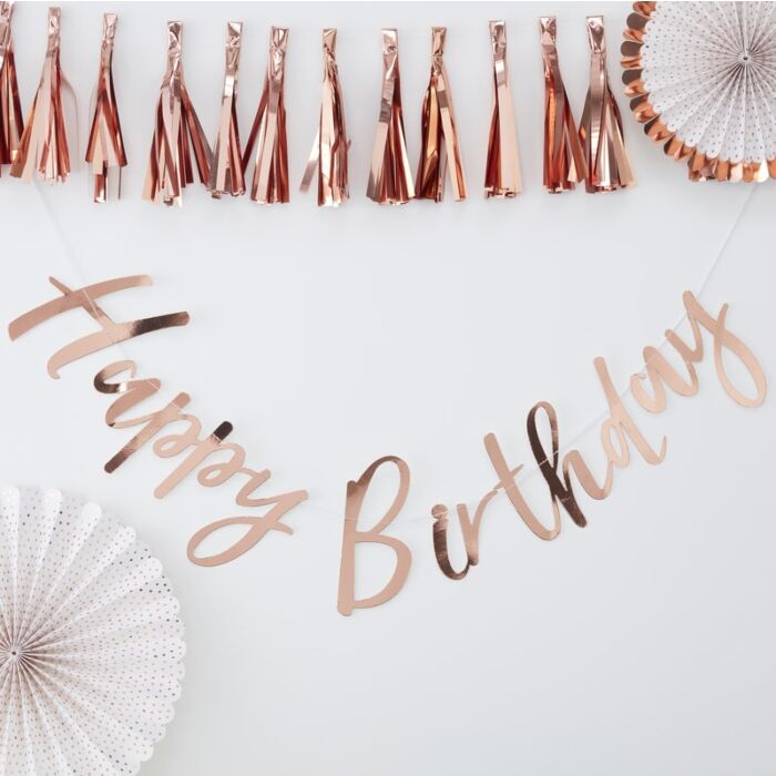 Happy Birthday Γιρλάντα Ροζ Χρυσό