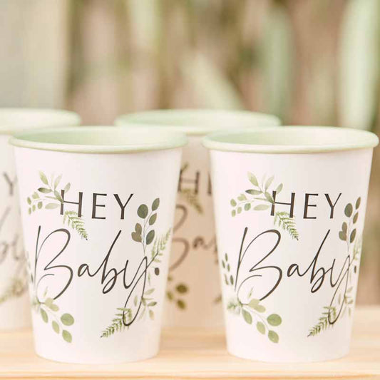 Baby Shower Ποτηράκια 'Ηey Baby' Ευκάλυπτος