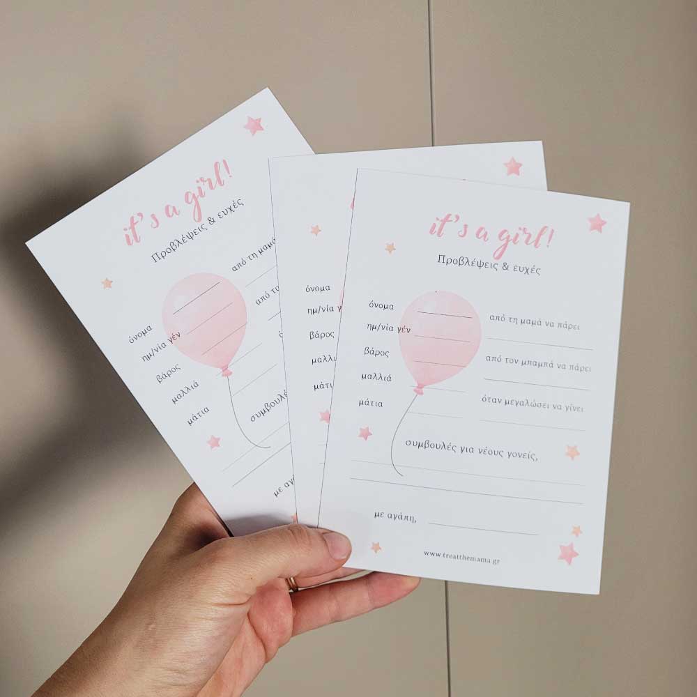 Παιχνίδι για Baby Shower Προβλέψεις & Ευχές 'It's a girl' (10 κάρτες)