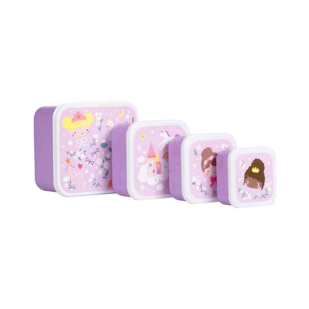 A Little Lovely Company Σετ 4 Φαγητοδοχείων Lunch & Snack Box Princesses