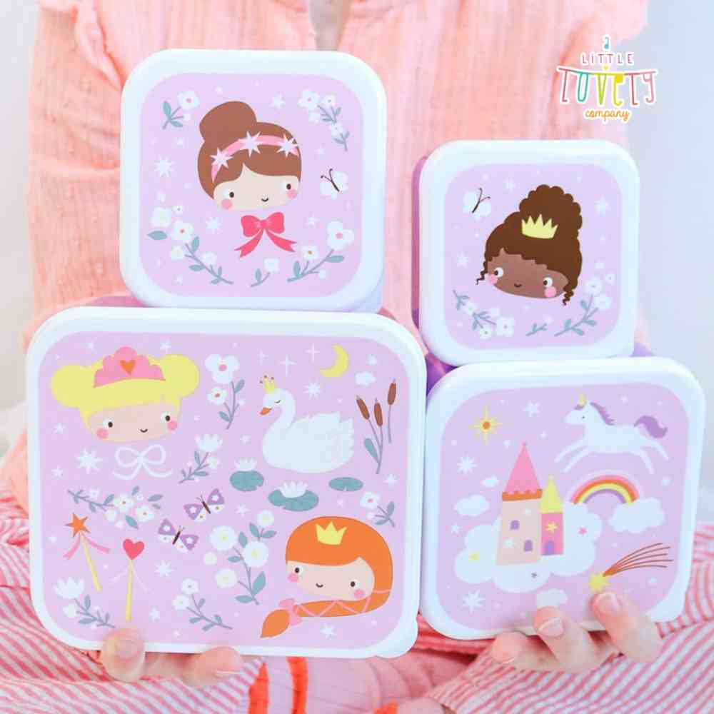 A Little Lovely Company Σετ 4 Φαγητοδοχείων Lunch & Snack Box Princesses