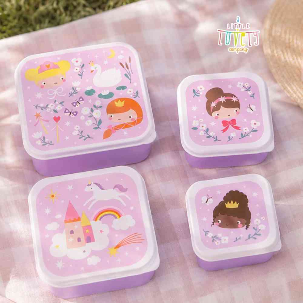 A Little Lovely Company Σετ 4 Φαγητοδοχείων Lunch & Snack Box Princesses