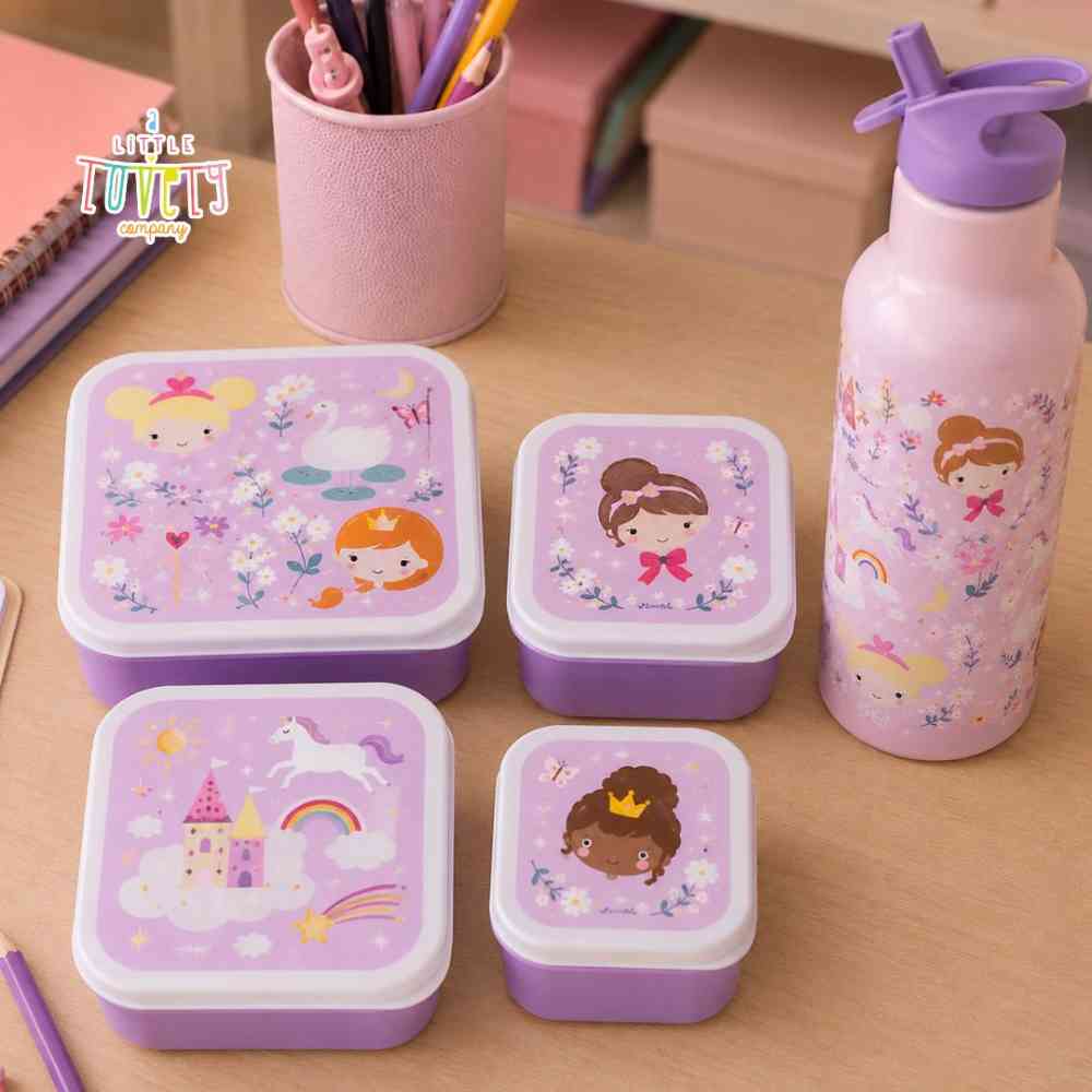 A Little Lovely Company Σετ 4 Φαγητοδοχείων Lunch & Snack Box Princesses