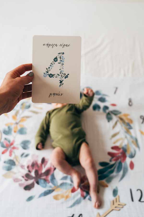 Baby Milestone Cards Vintage Blue Floral