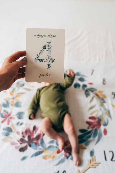 Baby Milestone Cards Vintage Blue Floral