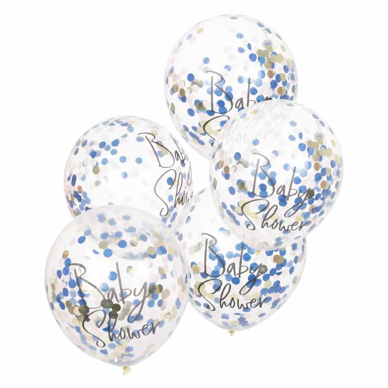 Baby Shower Μπαλόνια Με Μπλε & Ροζ Χρυσό Κονφετί