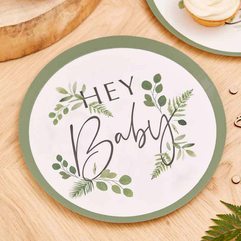 Baby Shower Πιατάκια 'Hey Baby' Ευκάλυπτος