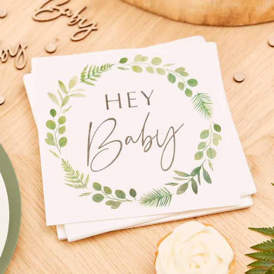 Baby Shower Χαρτοπετσέτες 'Hey Baby' Ευκάλυπτος
