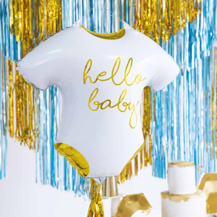 Μπαλόνι Romper Λευκό με Χρυσό 'Hello Baby’ (1τμχ)