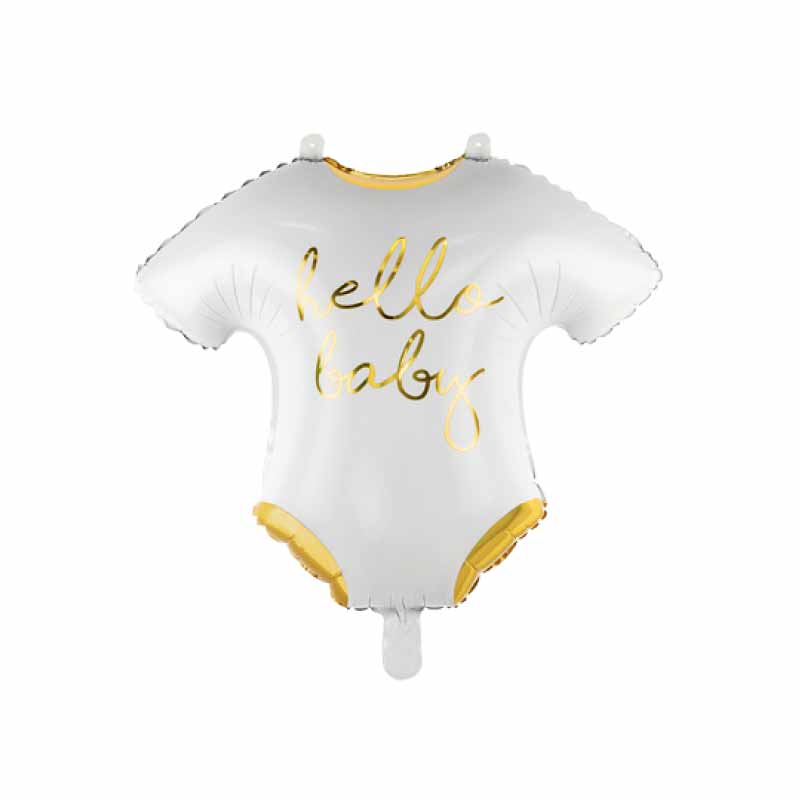 Μπαλόνι Romper Λευκό με Χρυσό 'Hello Baby’ (1τμχ)