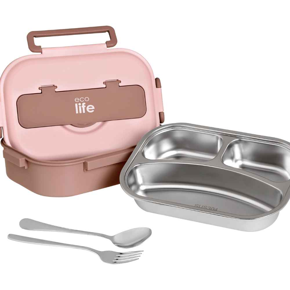 Ecolife Ροζ Φαγητοδοχείο 1Lt 3 Θέσεων