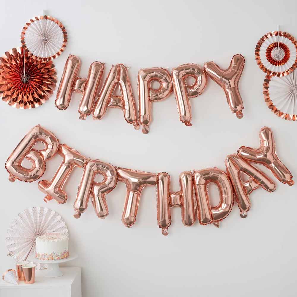 Μπαλόνια Happy Birthday Rose Gold