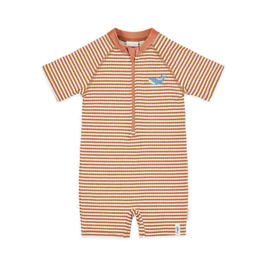 Little Dutch Ολόσωμο Κοντομάνικο Μαγιό Ocean Brown Stripes