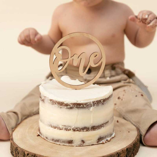 Ξύλινο Cake topper 'One'