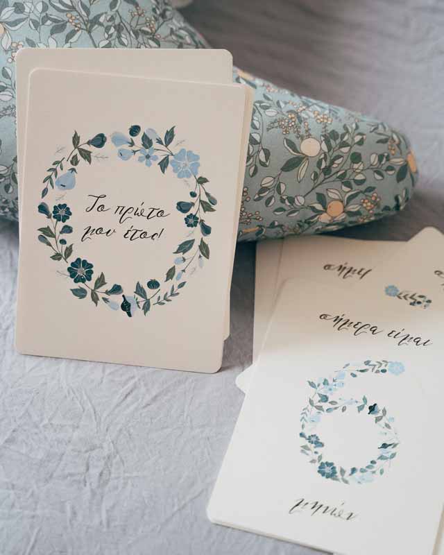 Baby Milestone Cards Vintage Blue Floral
